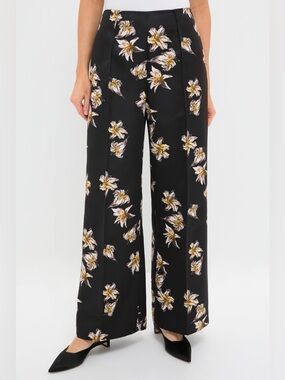 New Emilia Wickstead Daffy Trousers Black Yellow Festive Lillies Taffeta Faille